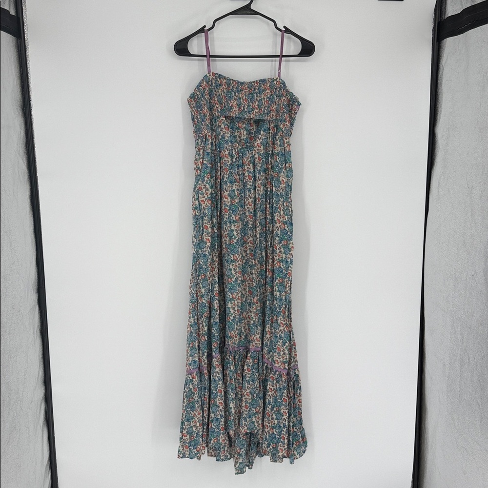 Free People NWT Floral Smocked Button Midi Dress Size L Blossom Combo Boho - Picture 6 of 9